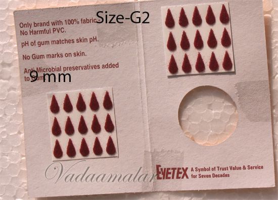 1 Pack of 20 sheets Indian Maroon / Black / Red Tear Bindis Forehead Body Dots -9 mm