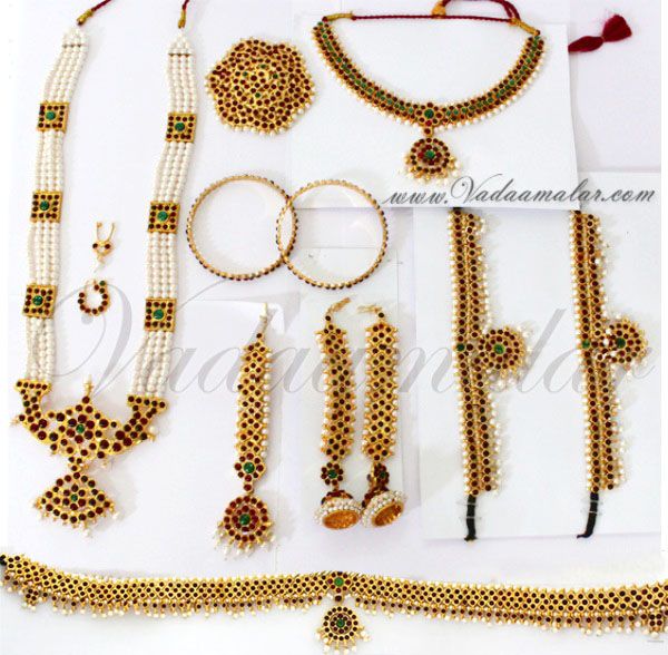 10 pcs Indian kemp stone temple Indian bridal wedding bharatanatyam kuchipudi jewelry jewellery set