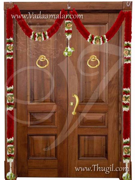 Decorative red and white garland Door decoration Synthetic flowers- washable