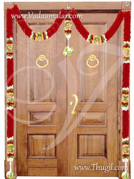 Toran Flowers red and white garland Door decoration Synthetic malai washable