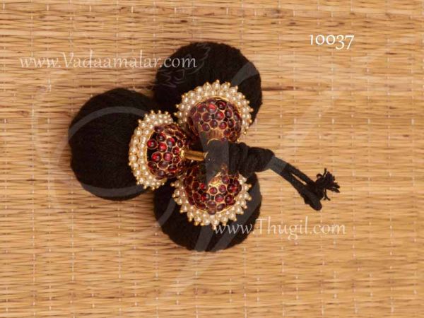 Kunjalam End of Hair paranda Indian jewelry with red kemp stones