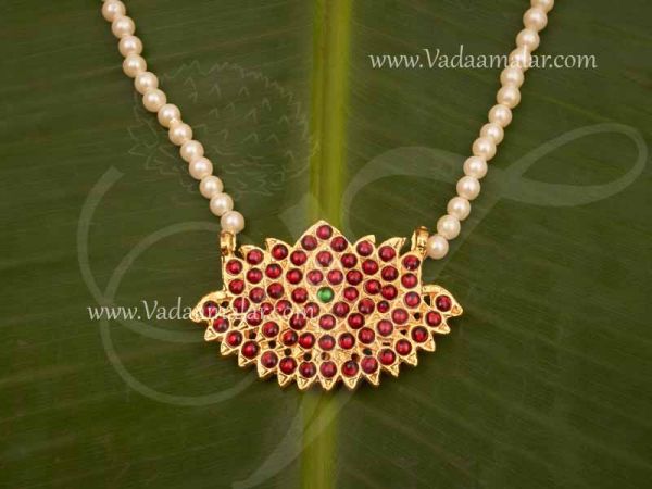 Beautiful Lotus temple Jewelery Pearl Ehtnic Chain and Pendent 