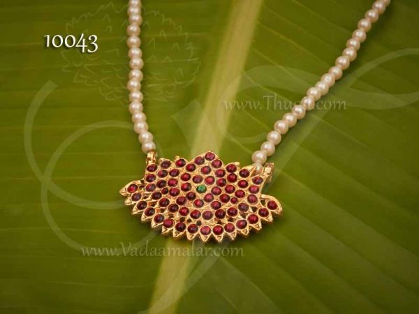 Beautiful Lotus Temple Jewelery Pearl Ehtnic Chain and Pendent Buy Now