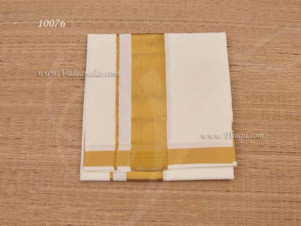 Traditional Pure White Cotton Dothi Dothi Vesti with gold border
