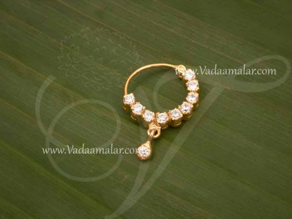 Elegant zircon stones nose stud belly button ring Gold plated 