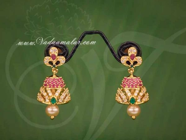 American diamond and Ruby Emerald stone Indian design jhumki buy online