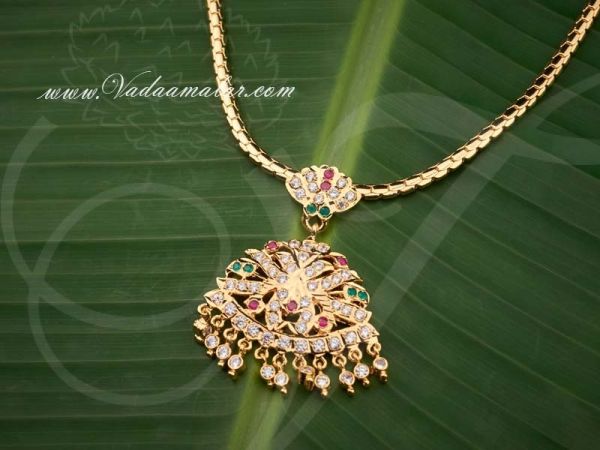 Attikai Addiga Multi colors American Diamond stones Indian Design choker necklace 