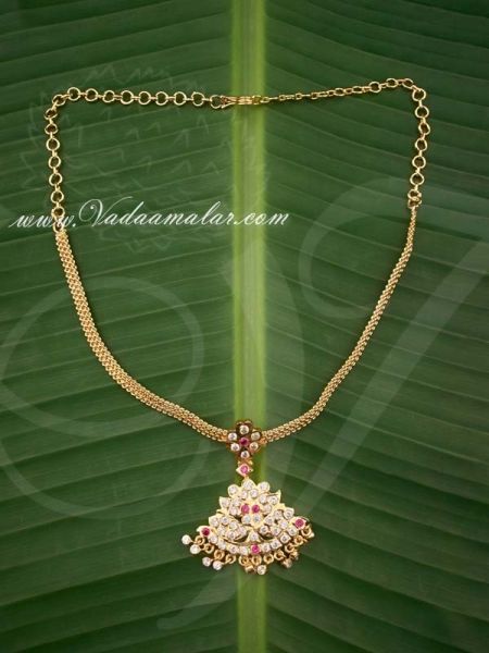 Attikai Addiga White with Pink color American Diamond stones Indian Design choker necklace