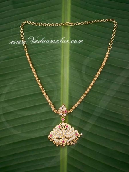 Attikai Addiga White with Pink color American Diamond stones Indian Design choker necklace