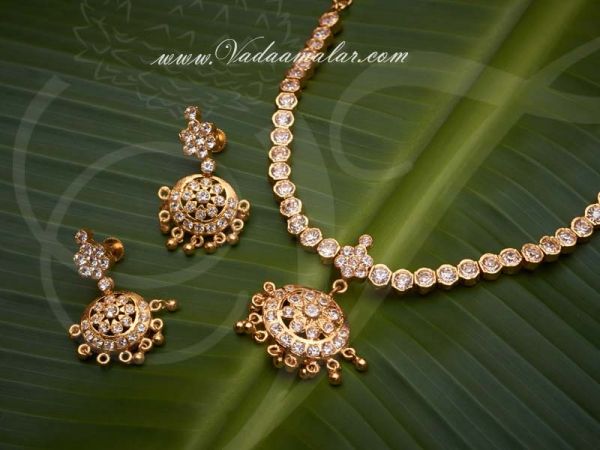 Attikai Sparkling White stones atti closed neck necklace choker Indian jewelry ornament