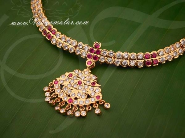 Attikai Addiga White With Pink Color stones Indian Design choker necklace
