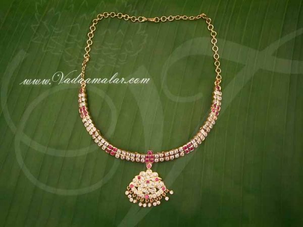 Attikai Addiga White With Pink Color stones Indian Design choker necklace