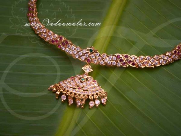 Attikai Addiga White,Pink And Green Stones Indian Design choker necklace