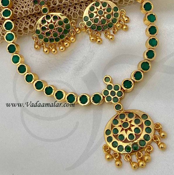 Choker Necklace Earring Emerald Ruby Stones Kerala Design Buy Now