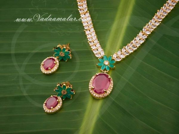 Ruby Emerald Stones Necklace with Matching Earring Set for Saree Salwar