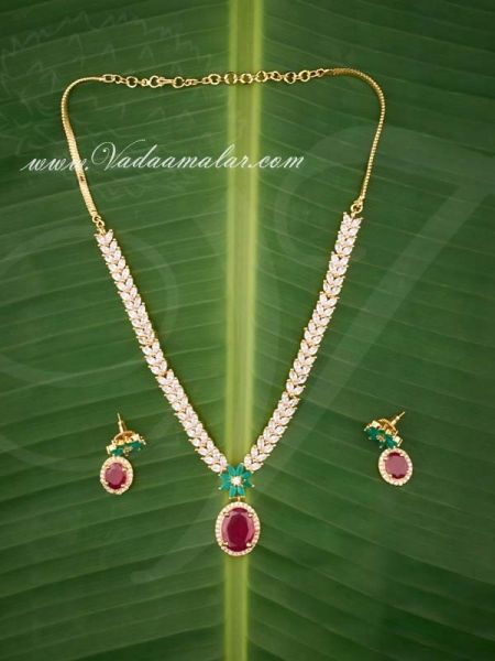 Ruby Emerald Stones Necklace with Matching Earring Set for Saree Salwar