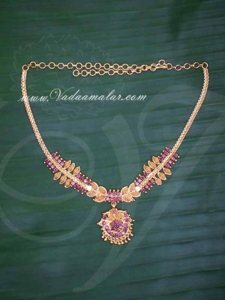 Gold Plated Necklace for Women Ruby Stone Short Necklace buy now 