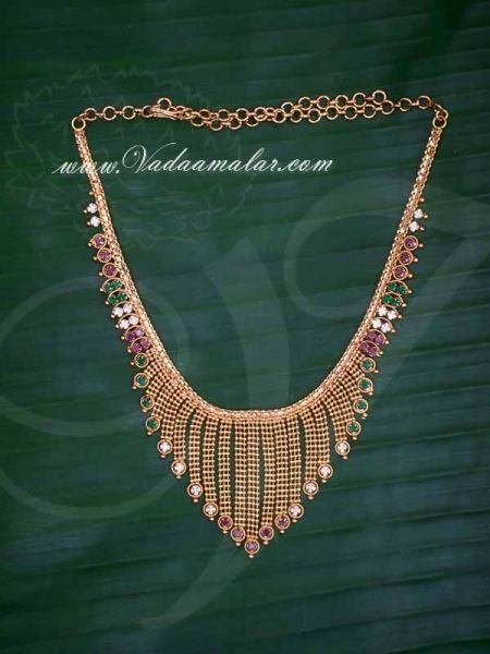 Gold Plated Necklace for Women Mutli Color Stone Short Necklace buy now 