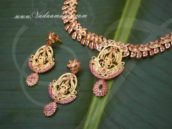 Antique design Goddess Lakshmi short necklace with matching earring set buy now