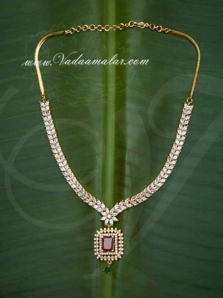 American Dimond,Ruby and Emerald Stones Necklace for Saree Salwar Buy