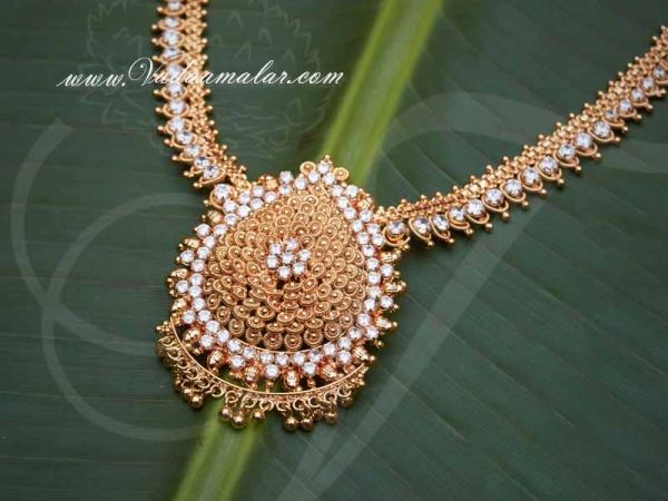 Gold Plated Necklace for Women American Diamond Stone Pendant With Long Chain buy now