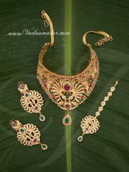 Choker Necklace earring and tikka set for Bridal and Partywear Shop now