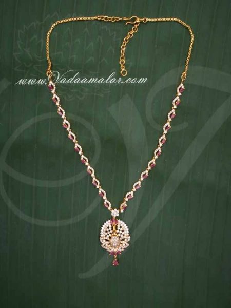 Peacock Necklace Design American Diamond Ruby Emerald Buy Now