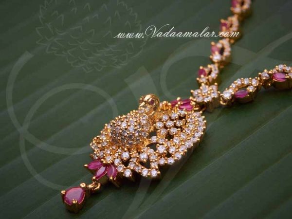 Peacock Necklace Design American Diamond Ruby Emerald Buy Now
