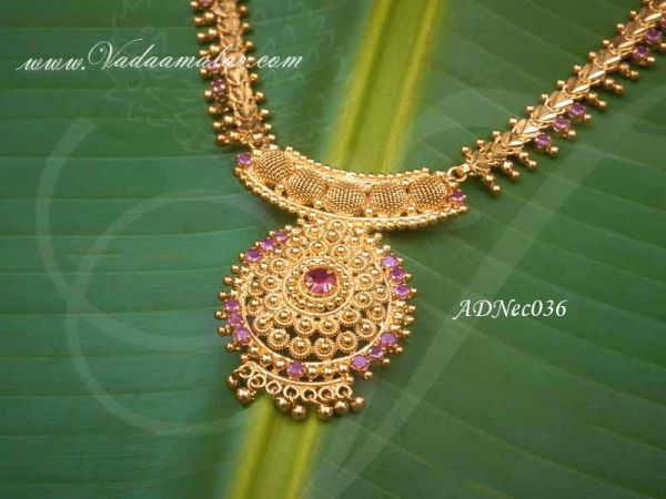 Ruby Necklace for Saree Salwar Gold Plated Medium Size buy now