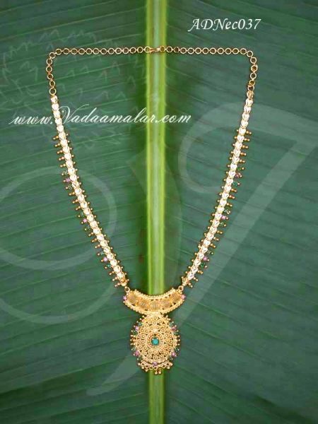 Gold Plated Medium Size Necklace for Girls and Women Ruby Emerald Pendant