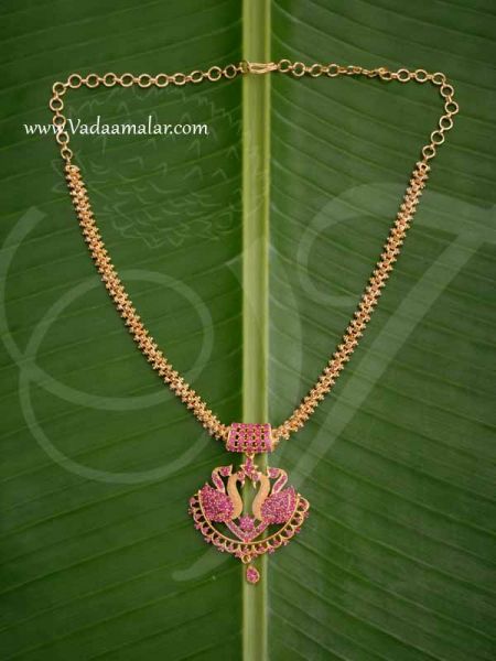 Necklace Ruby Stone Gold Plated Haaram Swan design 