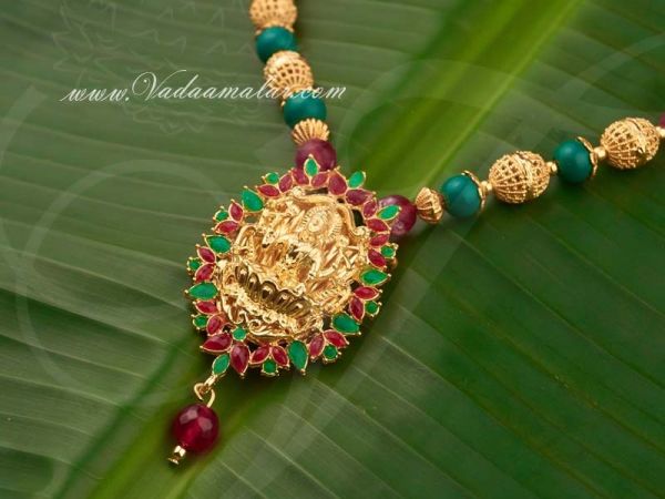 Lakshmi Design Pendant with Multi Color Beads Necklace