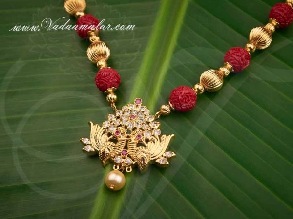 American Diamond ,Ruby Emerald Stones Pendant Necklace India Jewellery Saree Salwar