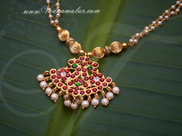 Kemp Pendant With Beads Long Necklace India Jewellery Saree Salwar Buy 