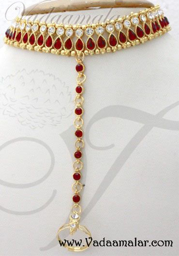 Paayal Anklet with Toe ring Anklets Leg Foot jewelry micro Gold plated - 1 pair