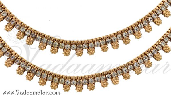Paayal Anklets Kolusu Micro Gold plated Leg Ornament anklet White Stone 