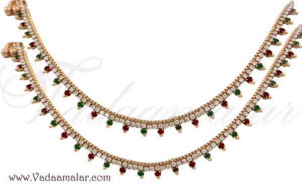 Paayal Anklets Kolusu Micro Gold plated Leg Ornament anklet multi color Stone 