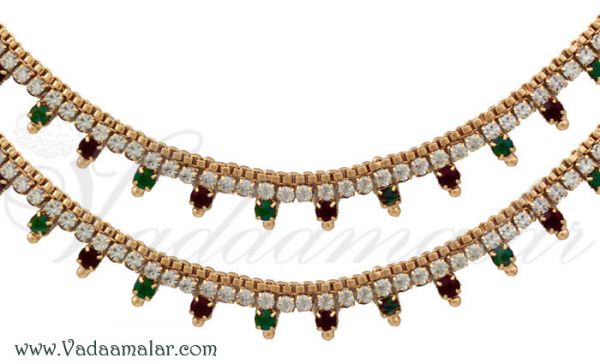 Paayal Anklets Kolusu Micro Gold plated Leg Ornament anklet multi color Stone 