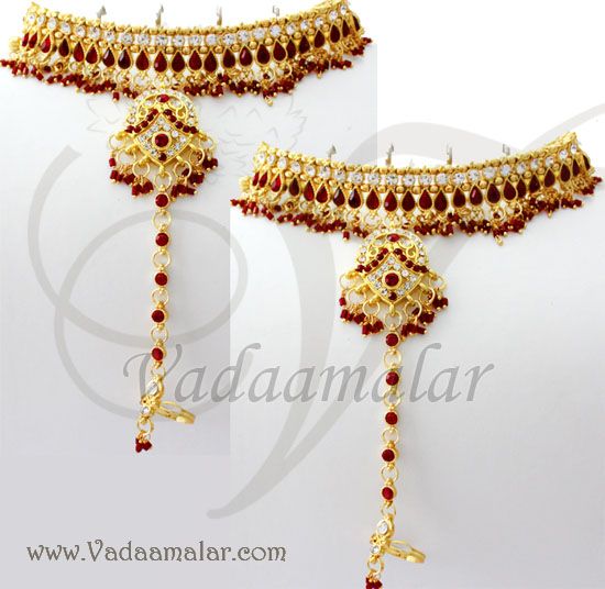 Paayal Jewellery Anklet with Toe ring Slave Anklets Leg Foot jewelry micro Gold plated - 1 pair