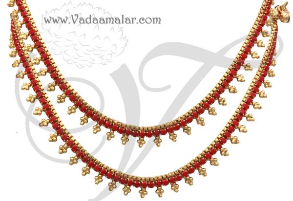 Anklets Payal Micro Gold plated Orange Stones Leg Ornament Indian anklet