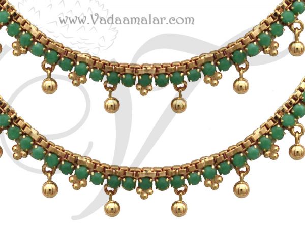Anklets Payal Micro Gold plated Green Corals Leg Ornament Indian anklet