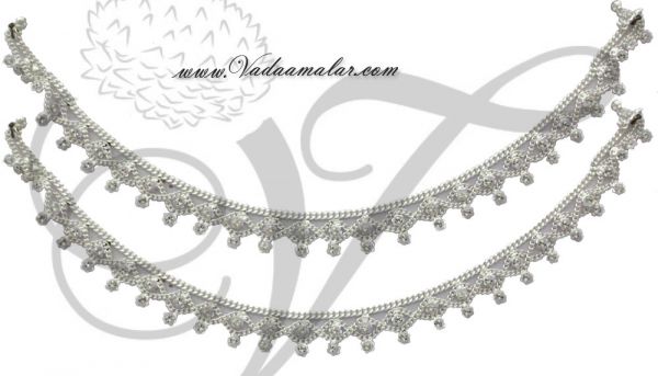 German Silver White Stones Anklets Payal Indian Design 8 inches