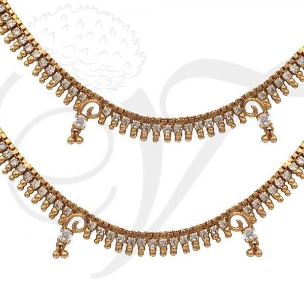 Anklets Payal Micro Gold Plated White Colour Stones Leg Ornament Indian anklet 11.5 inches