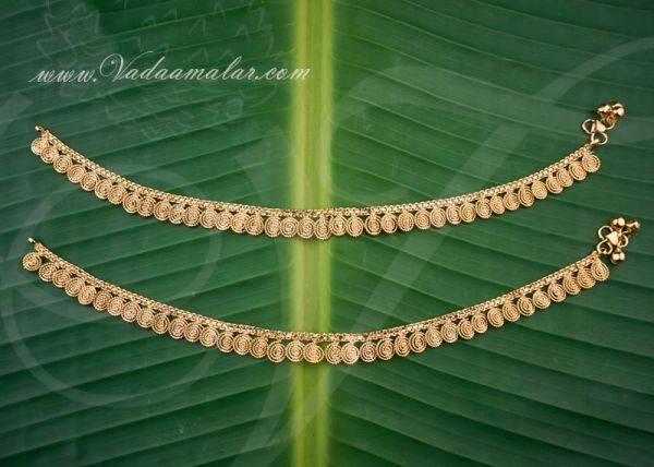 Micro Gold plated Anklets Kolusu Leg Ornament Indian anklet 11 inches