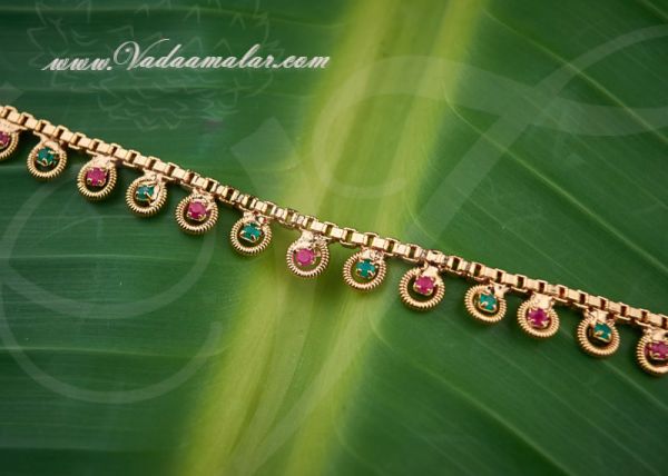 Anklets Payal Micro Gold Plated Ruby Emerald Stones Leg Ornament Indian anklet 12 inches