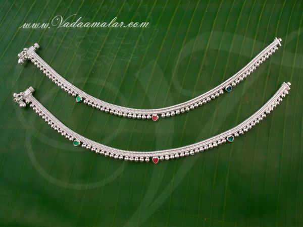 Imitation Silver Enamel Anklets Payal Leg Ornament Indian anklet  11inches