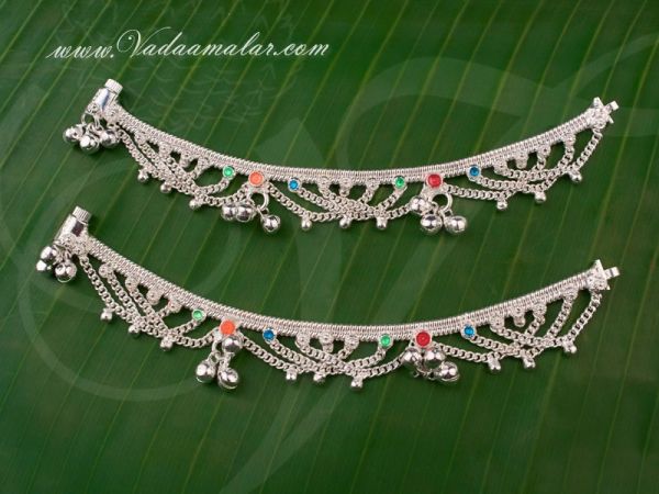 Imitation silver  Enamel Anklets Payal Leg Ornament Indian anklet  10 inches 