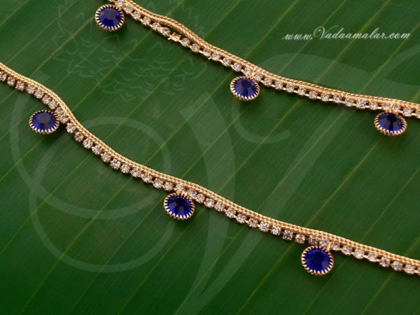 Anklets Payal Imitation Gold White and Blue colours Stones Leg Ornament Indian anklet