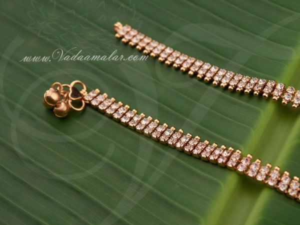 Kids size Anklets Kolusu Micro Gold plated White Stones Buy now 8.5 inches