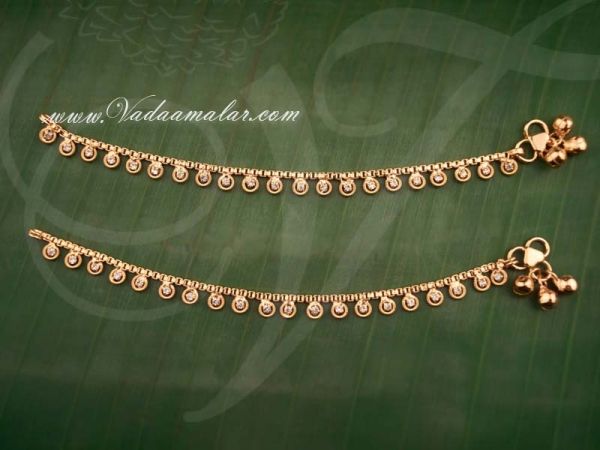 Kids Size Anklets Payal Micro Gold Plated With White Stones Leg Ornament Indian Anklet 7 inches